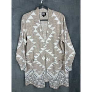 Frye Cardigan Sweater Womens XL Brown Ivory Aztec Tribal Open Front Southwestern